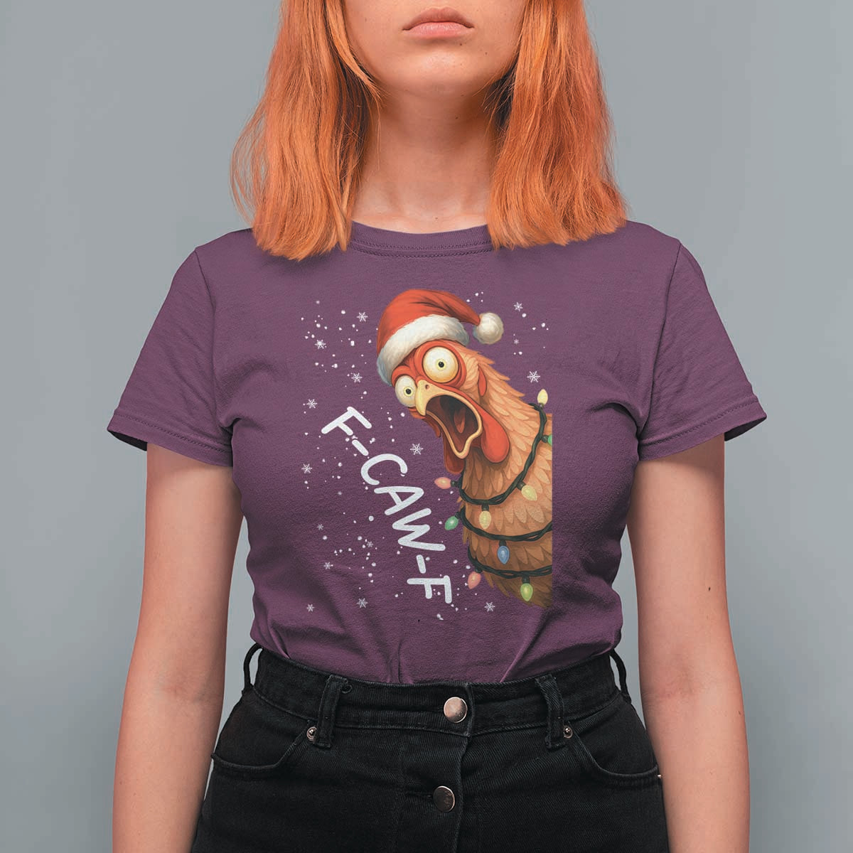 Funny F Caw F Chicken Christmas T Shirt For Women Xmas Rooster Meme Santa Hat - Wonder Print Shop