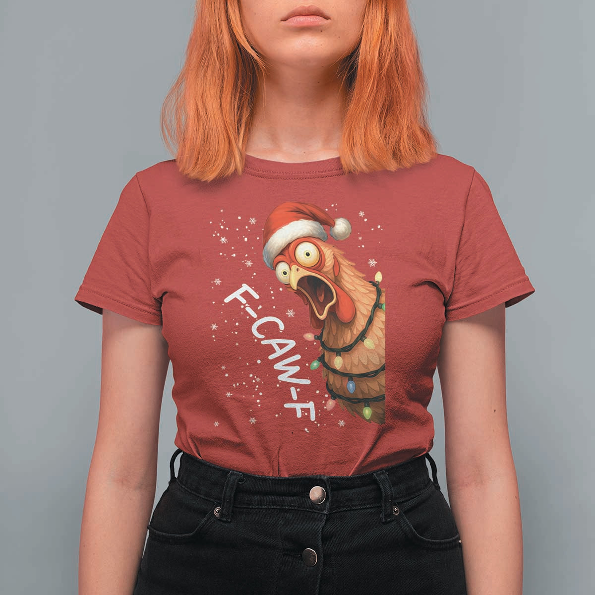 Funny F Caw F Chicken Christmas T Shirt For Women Xmas Rooster Meme Santa Hat - Wonder Print Shop