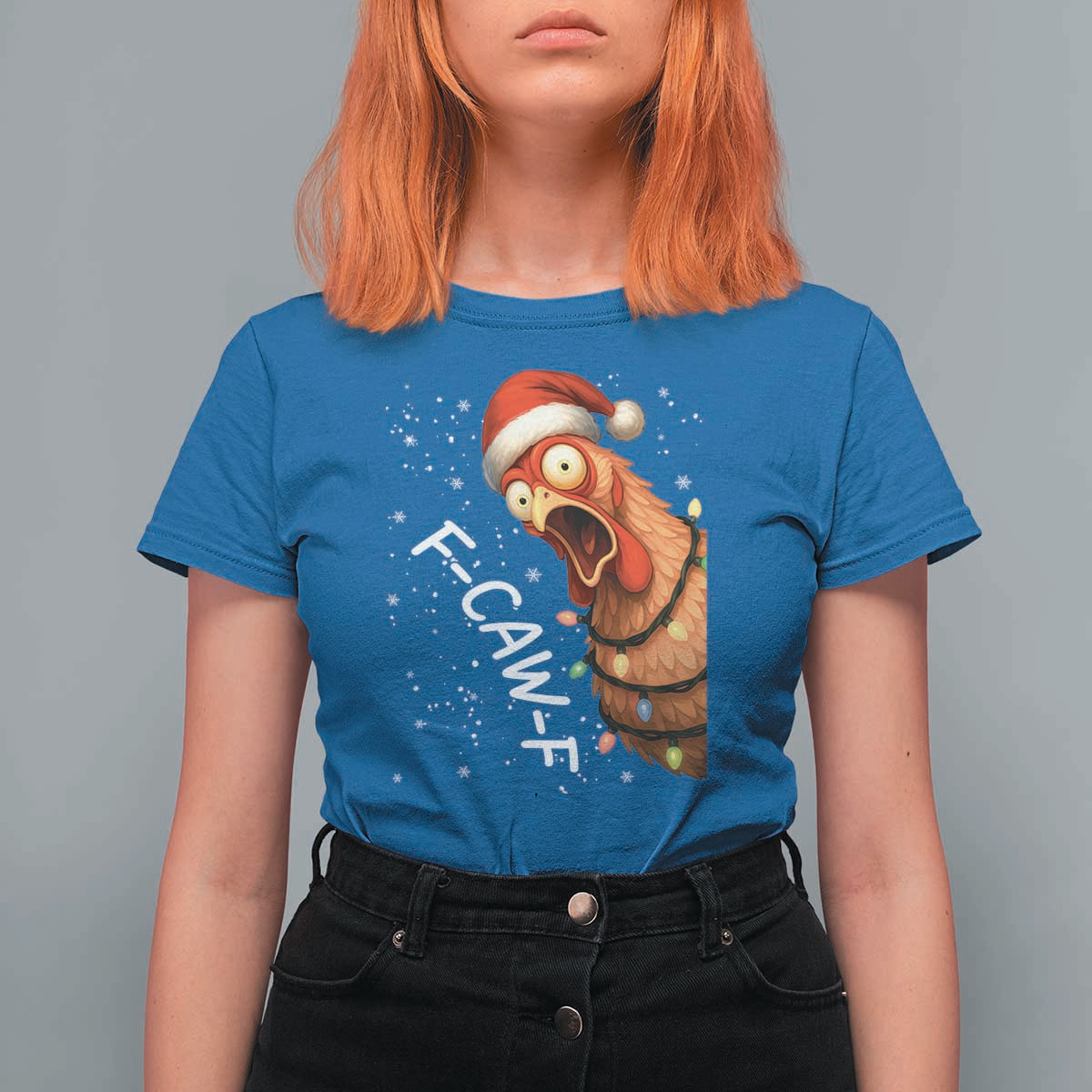 Funny F Caw F Chicken Christmas T Shirt For Women Xmas Rooster Meme Santa Hat - Wonder Print Shop