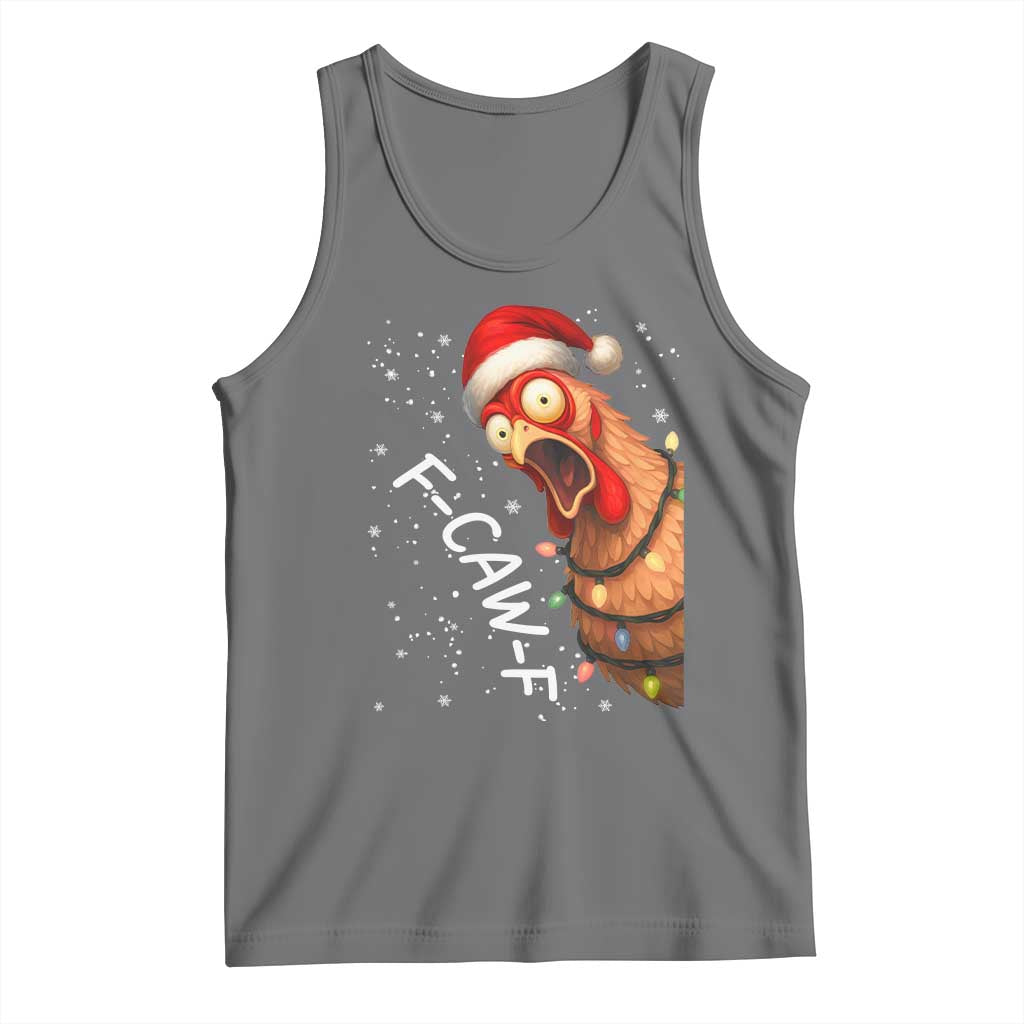 Funny F Caw F Chicken Christmas Tank Top Xmas Rooster Meme Santa Hat - Wonder Print Shop