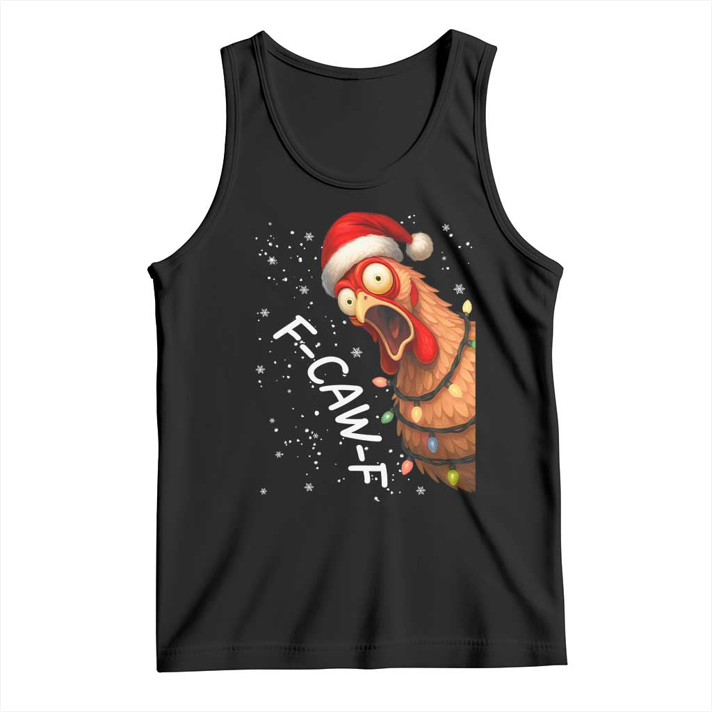 Funny F Caw F Chicken Christmas Tank Top Xmas Rooster Meme Santa Hat - Wonder Print Shop