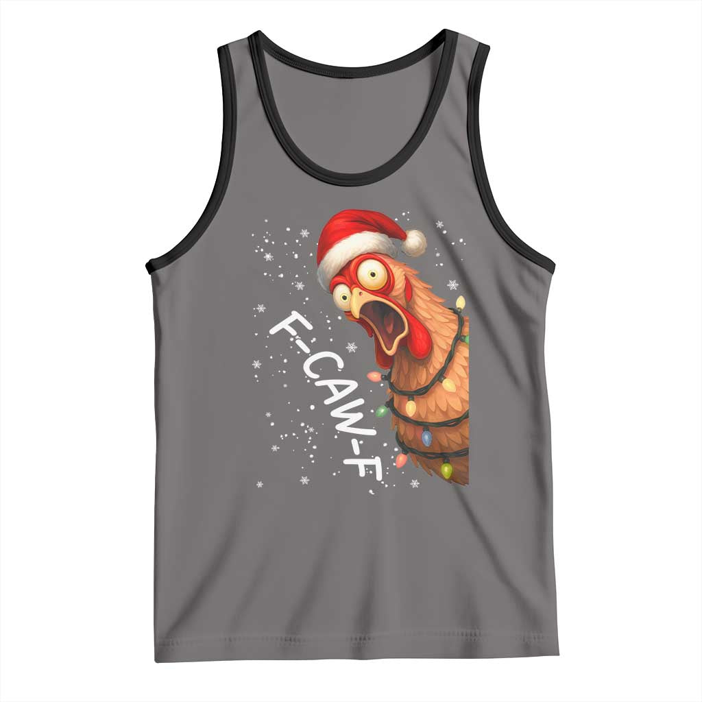 Funny F Caw F Chicken Christmas Tank Top Xmas Rooster Meme Santa Hat - Wonder Print Shop