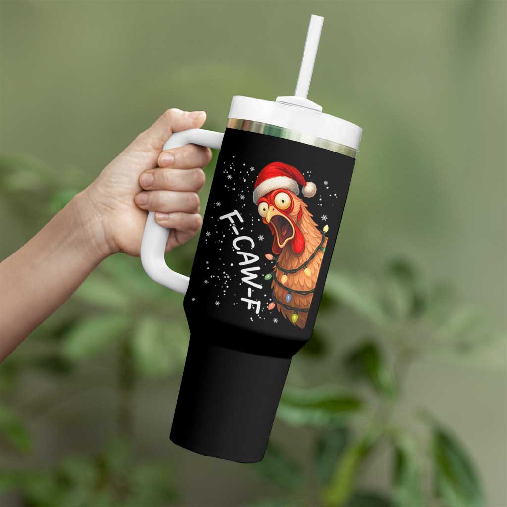 Funny F Caw F Chicken Christmas Tumbler With Handle Xmas Rooster Meme Santa Hat - Wonder Print Shop