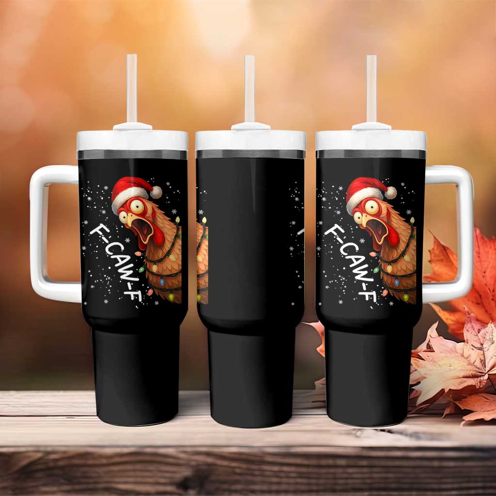 Funny F Caw F Chicken Christmas Tumbler With Handle Xmas Rooster Meme Santa Hat - Wonder Print Shop