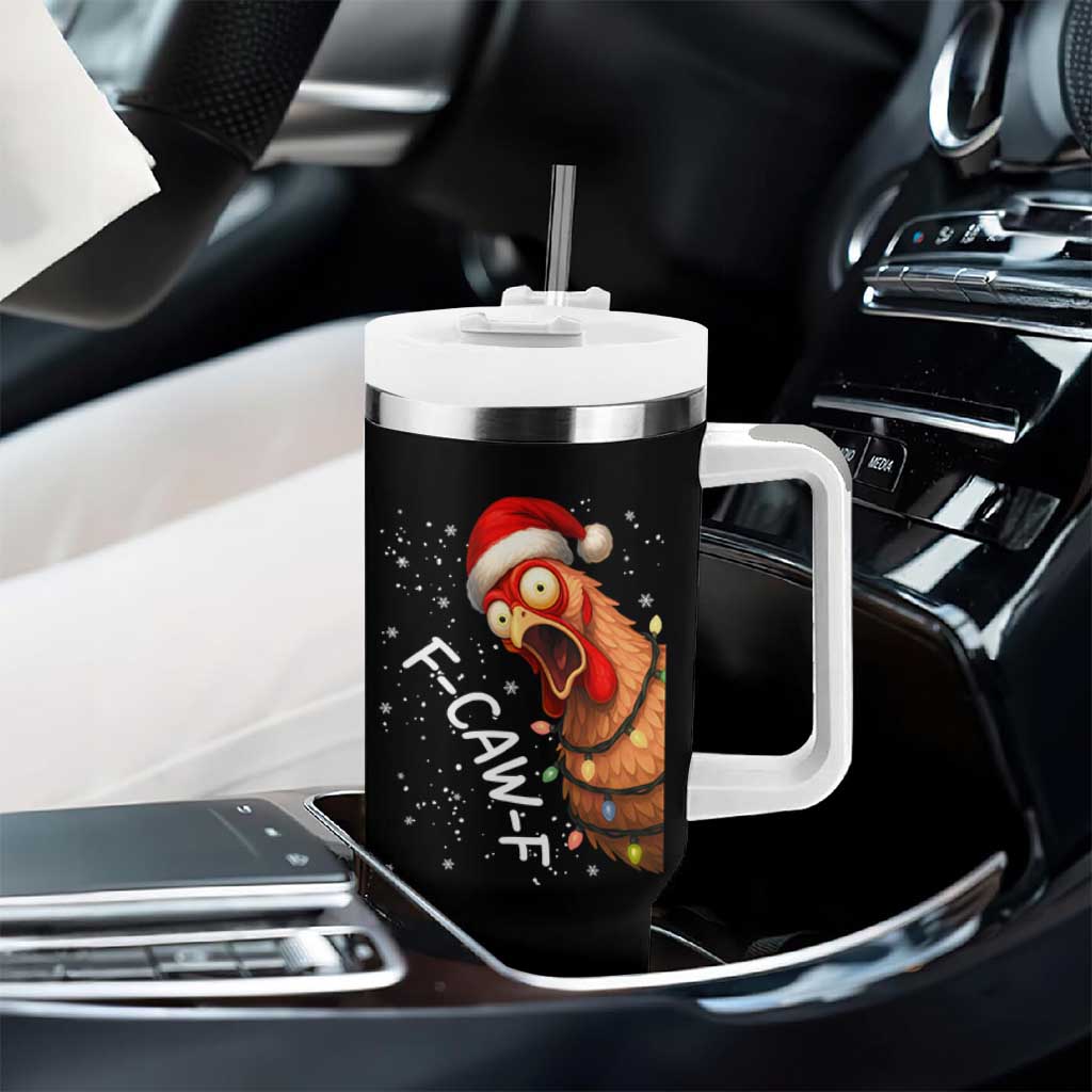 Funny F Caw F Chicken Christmas Tumbler With Handle Xmas Rooster Meme Santa Hat - Wonder Print Shop