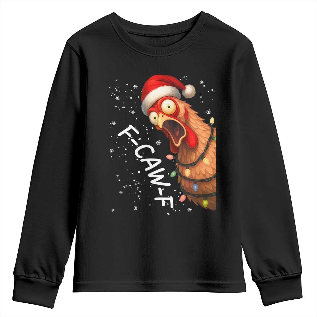 Funny F Caw F Chicken Christmas Youth Sweatshirt Xmas Rooster Meme Santa Hat - Wonder Print Shop