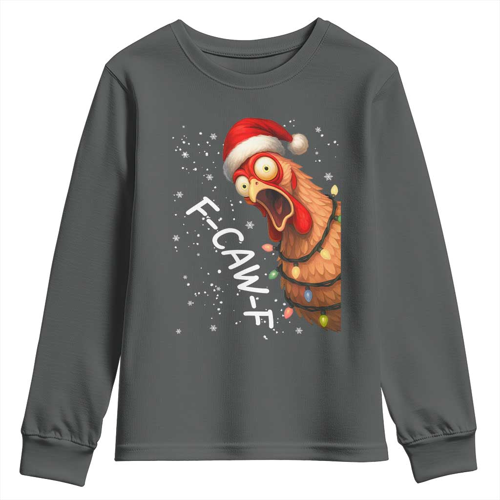 Funny F Caw F Chicken Christmas Youth Sweatshirt Xmas Rooster Meme Santa Hat - Wonder Print Shop