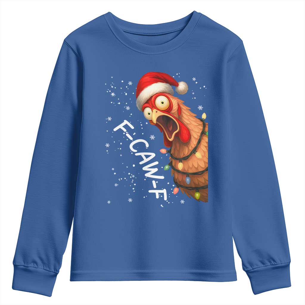 Funny F Caw F Chicken Christmas Youth Sweatshirt Xmas Rooster Meme Santa Hat - Wonder Print Shop
