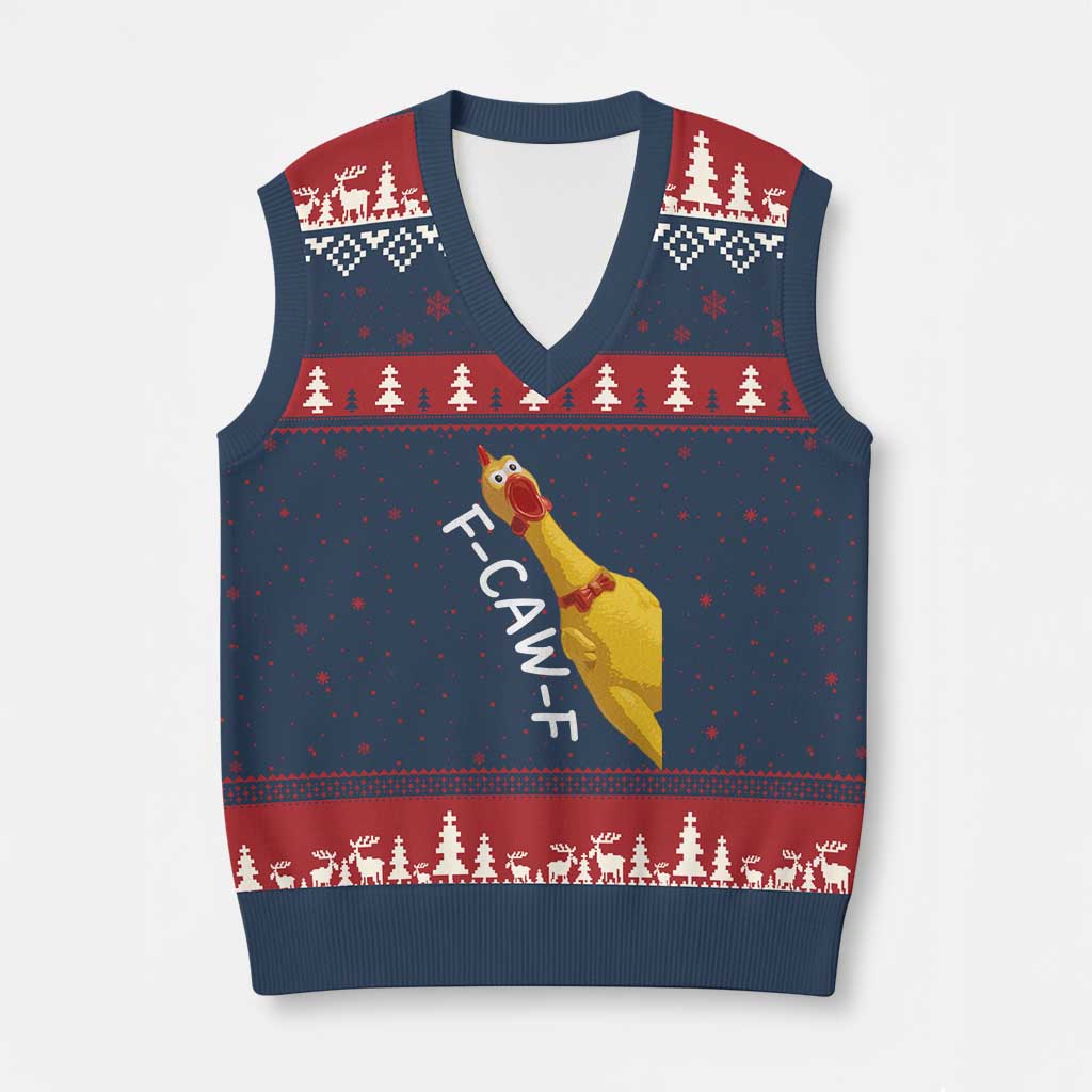 Funny F Caw F Chicken Toy V-Neck Knit Sweater Vest Poultry Humor - Wonder Print Shop