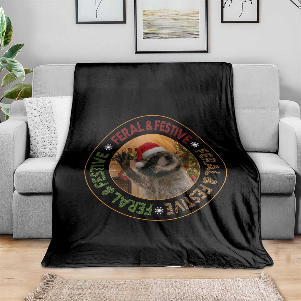 Funny Christmas Pedro The Racoon Throw Blanket Feral And Festive Xmas Santa Trash Panda - Wonder Print Shop