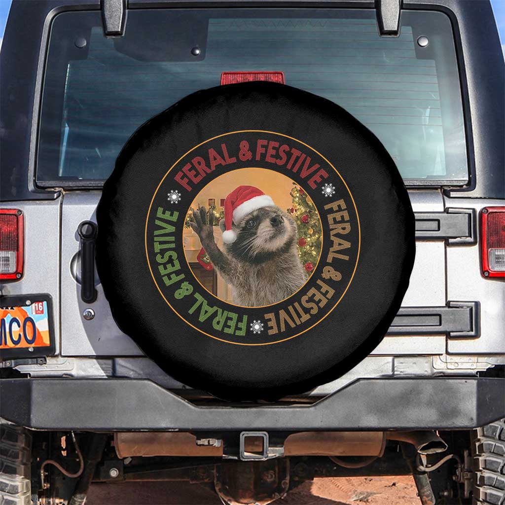 Funny Christmas Pedro The Racoon Spare Tire Cover Feral And Festive Xmas Santa Trash Panda - Wonder Print Shop