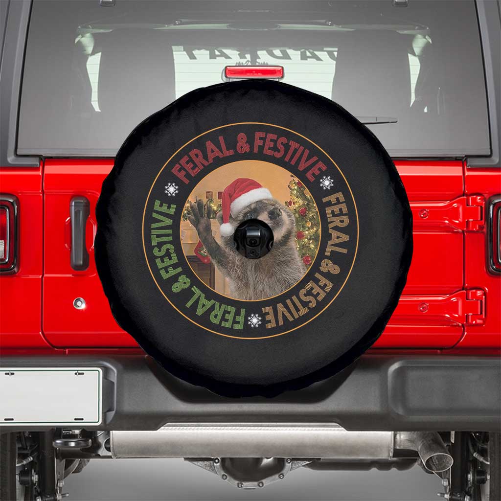 Funny Christmas Pedro The Racoon Spare Tire Cover Feral And Festive Xmas Santa Trash Panda - Wonder Print Shop