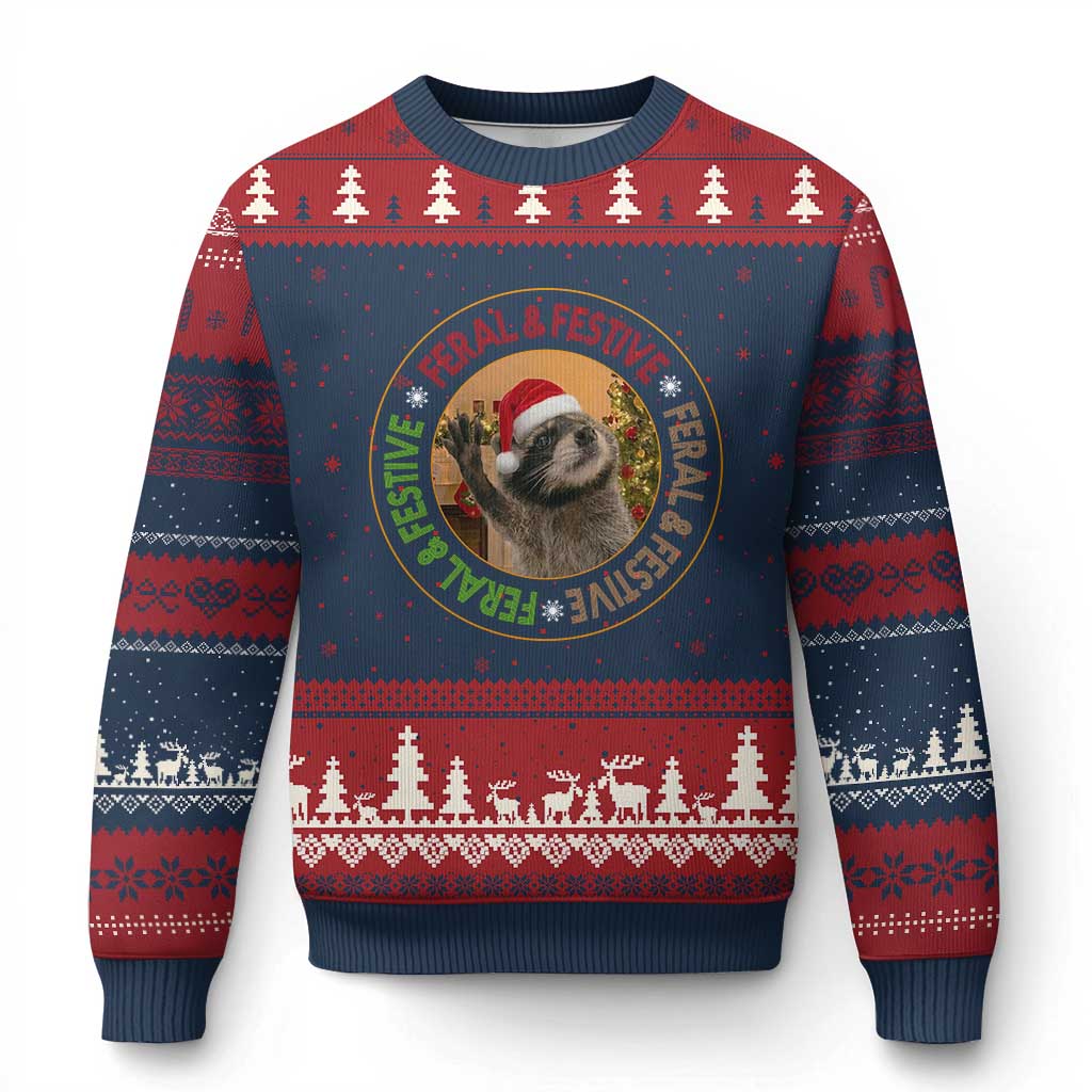 Funny Xmas Pedro The Racoon Ugly Christmas Sweater Feral And Festive Xmas Santa Trash Panda - Wonder Print Shop