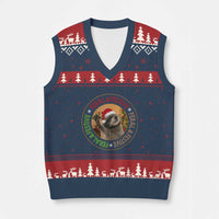 Funny Xmas Pedro The Racoon V-Neck Knit Sweater Vest Feral And Festive Xmas Santa Trash Panda - Wonder Print Shop