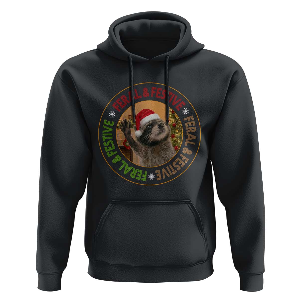 Funny Christmas Pedro The Racoon Hoodie Feral And Festive Xmas Santa Trash Panda - Wonder Print Shop