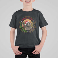 Funny Christmas Pedro The Racoon T Shirt For Kid Feral And Festive Xmas Santa Trash Panda - Wonder Print Shop