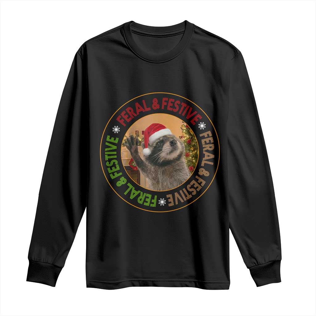 Funny Christmas Pedro The Racoon Long Sleeve Shirt Feral And Festive Xmas Santa Trash Panda - Wonder Print Shop