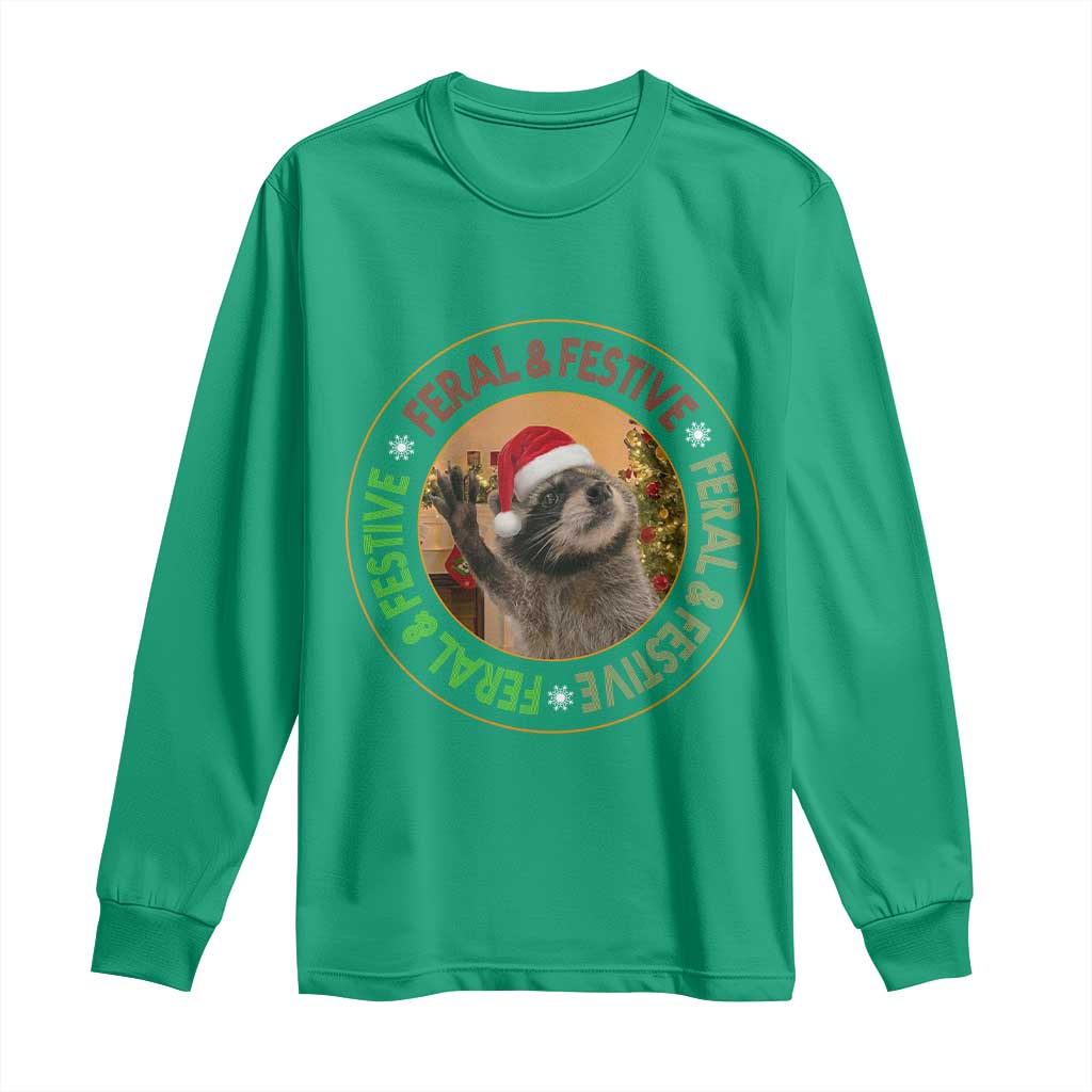 Funny Christmas Pedro The Racoon Long Sleeve Shirt Feral And Festive Xmas Santa Trash Panda - Wonder Print Shop