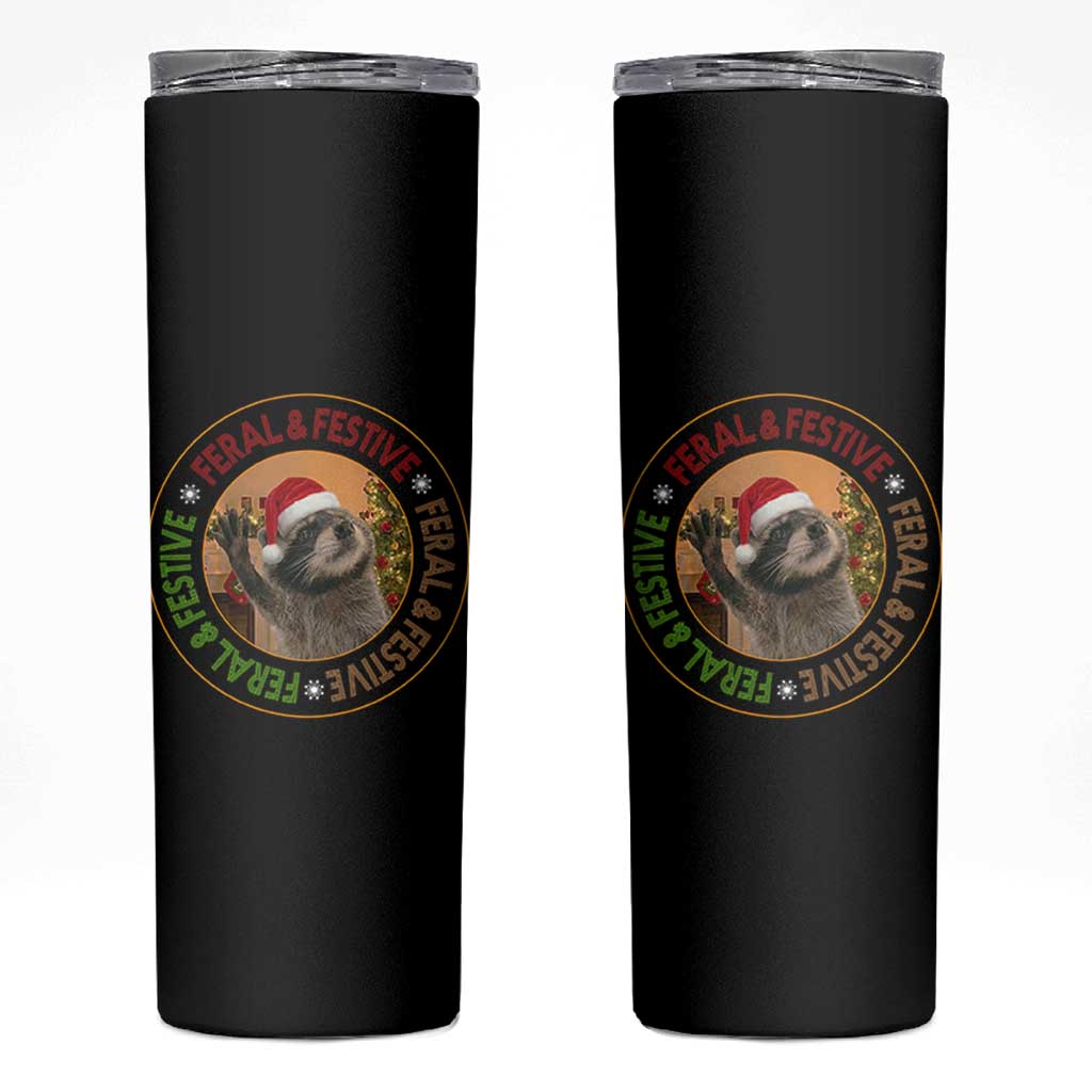 Funny Christmas Pedro The Racoon Skinny Tumbler Feral And Festive Xmas Santa Trash Panda - Wonder Print Shop