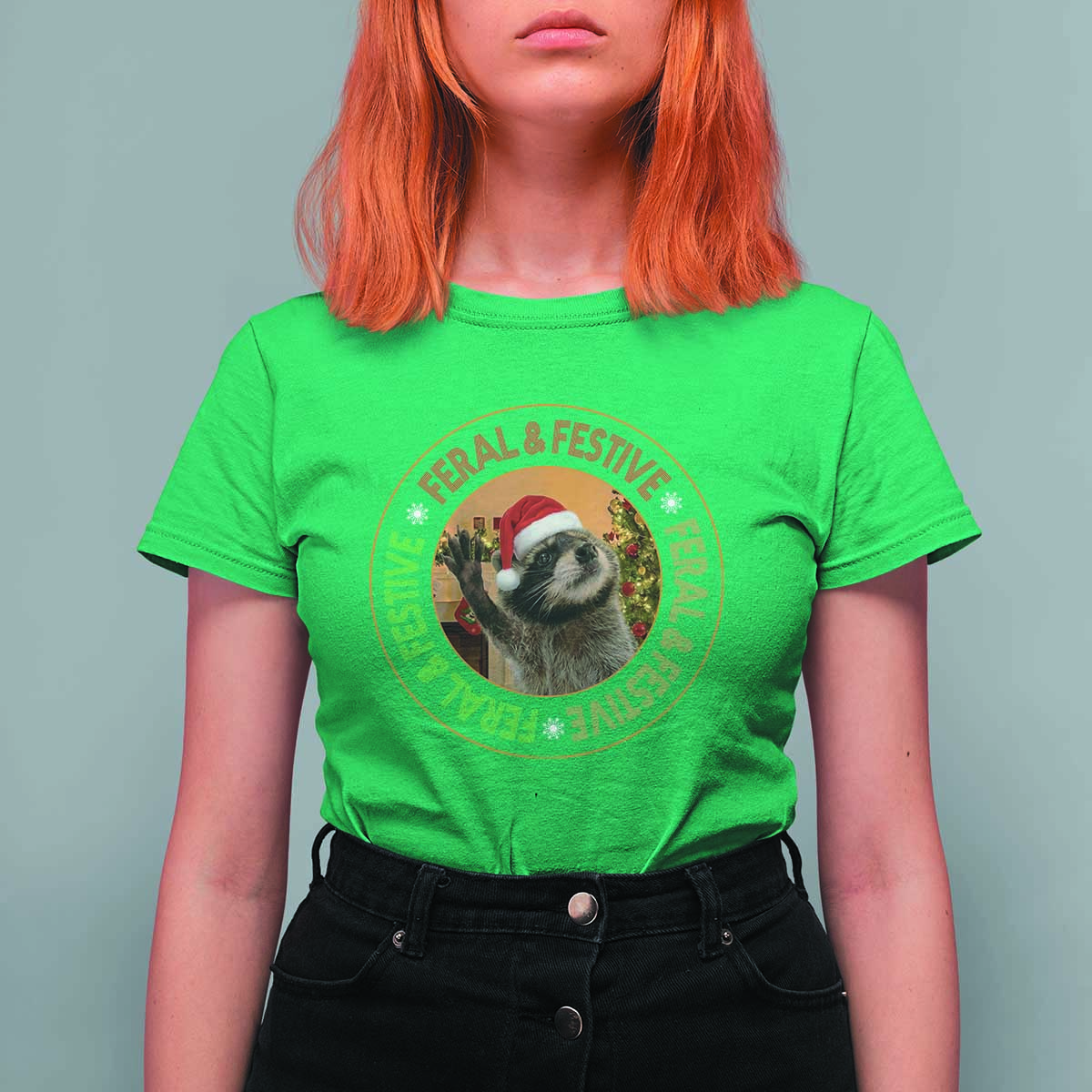 Funny Christmas Pedro The Racoon T Shirt For Women Feral And Festive Xmas Santa Trash Panda - Wonder Print Shop