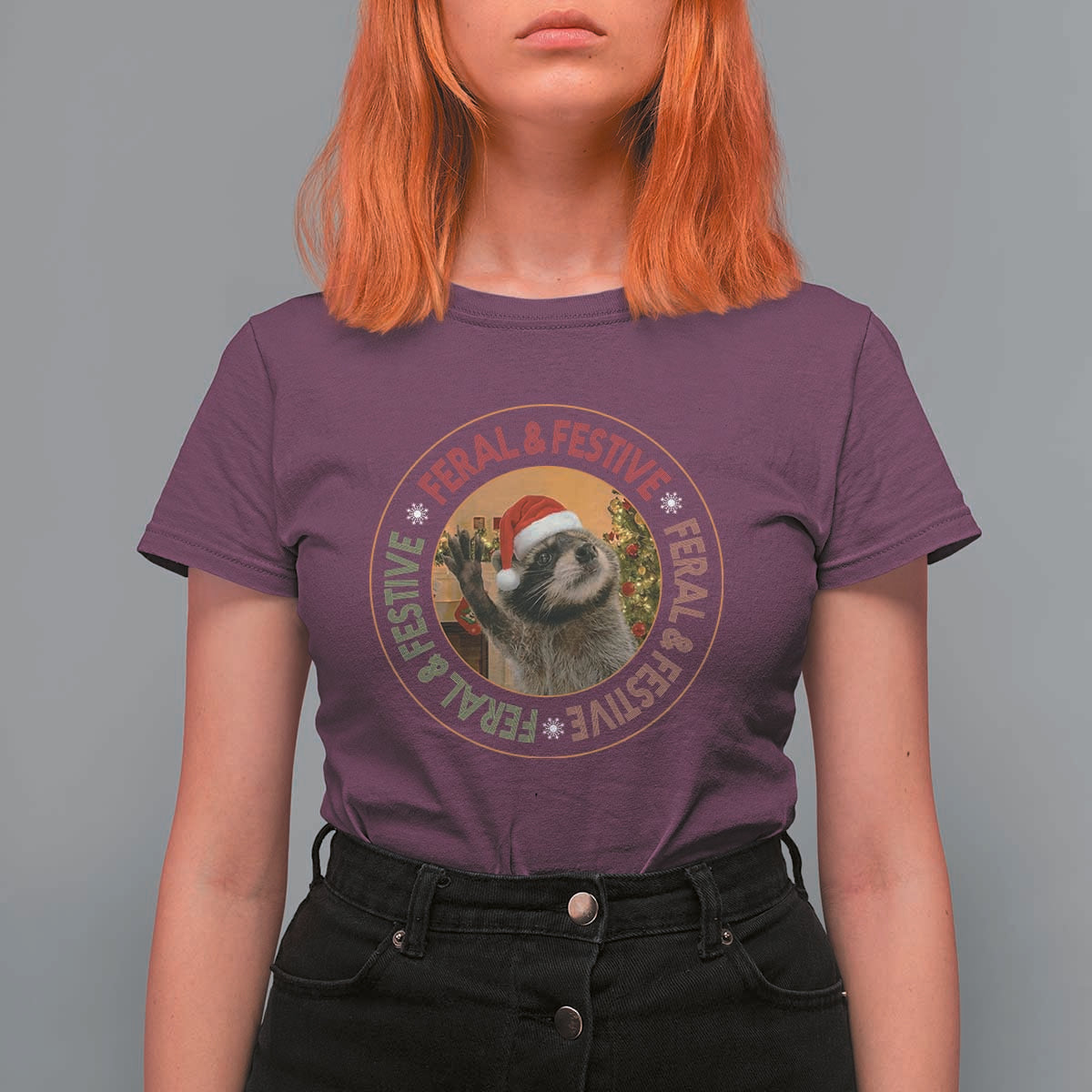 Funny Christmas Pedro The Racoon T Shirt For Women Feral And Festive Xmas Santa Trash Panda - Wonder Print Shop