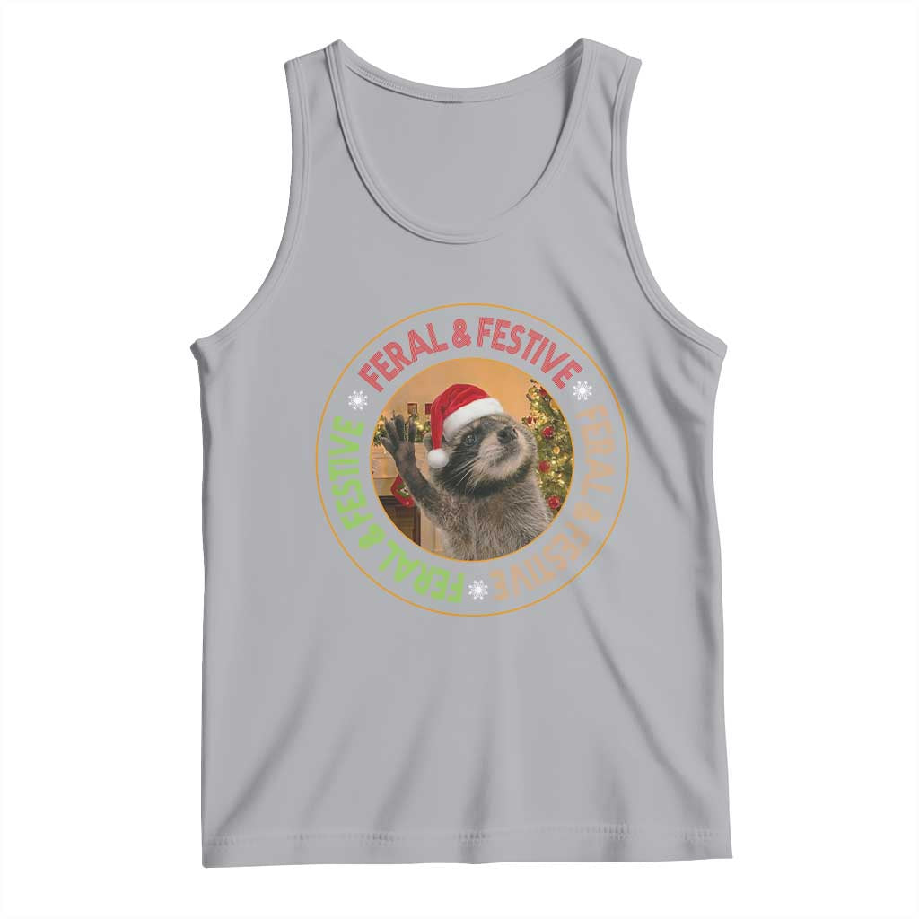 Funny Christmas Pedro The Racoon Tank Top Feral And Festive Xmas Santa Trash Panda - Wonder Print Shop