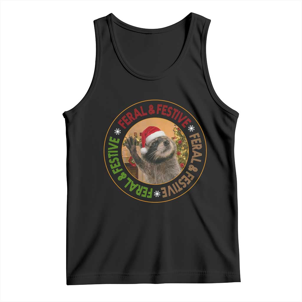 Funny Christmas Pedro The Racoon Tank Top Feral And Festive Xmas Santa Trash Panda - Wonder Print Shop