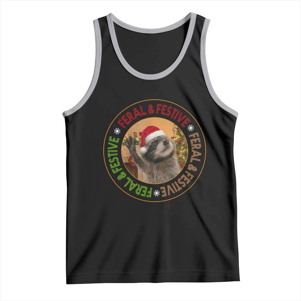 Funny Christmas Pedro The Racoon Tank Top Feral And Festive Xmas Santa Trash Panda - Wonder Print Shop