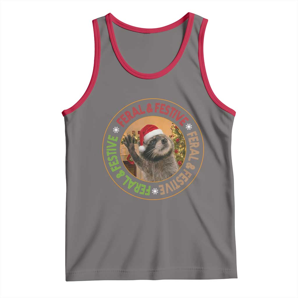 Funny Christmas Pedro The Racoon Tank Top Feral And Festive Xmas Santa Trash Panda - Wonder Print Shop