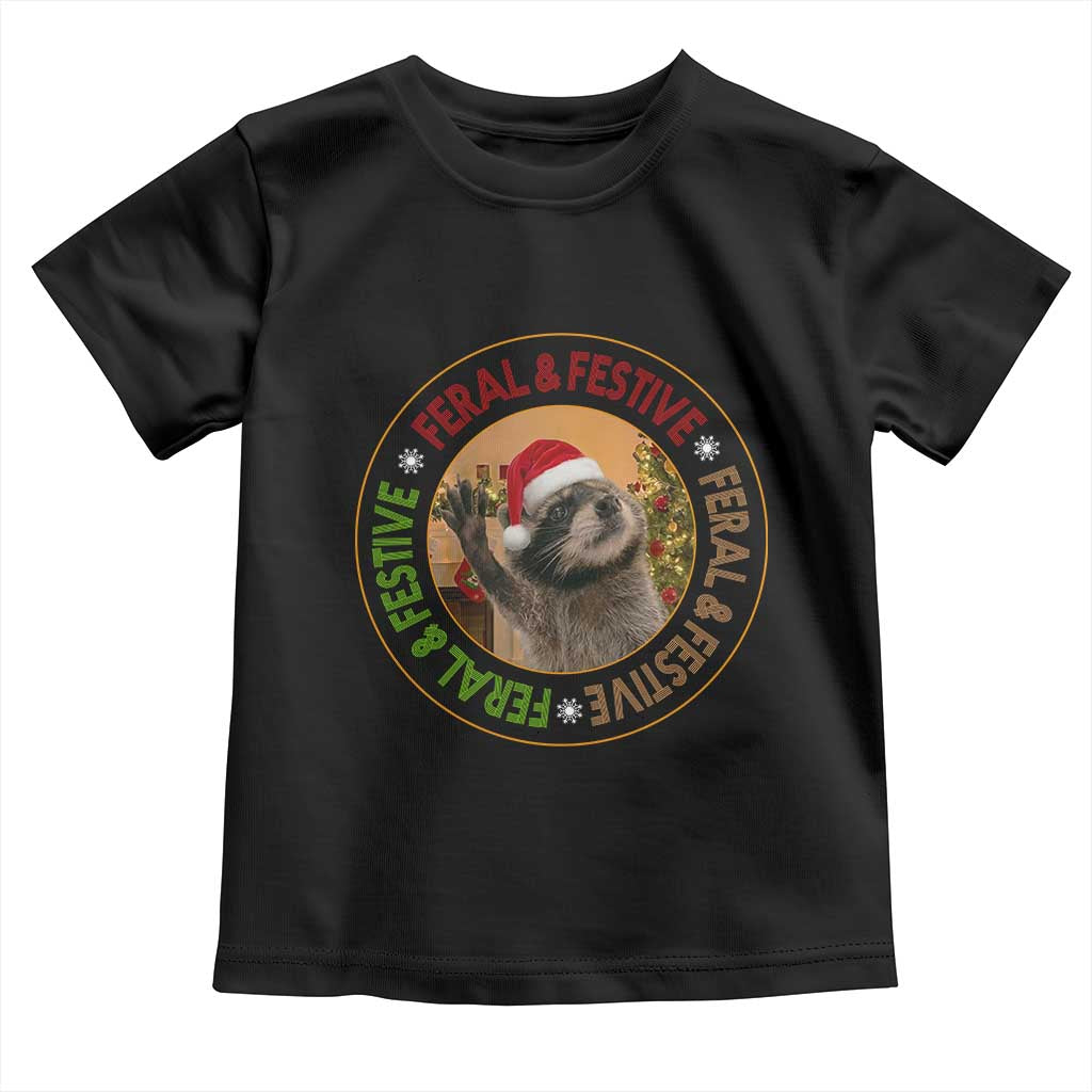Funny Christmas Pedro The Racoon Toddler T Shirt Feral And Festive Xmas Santa Trash Panda - Wonder Print Shop