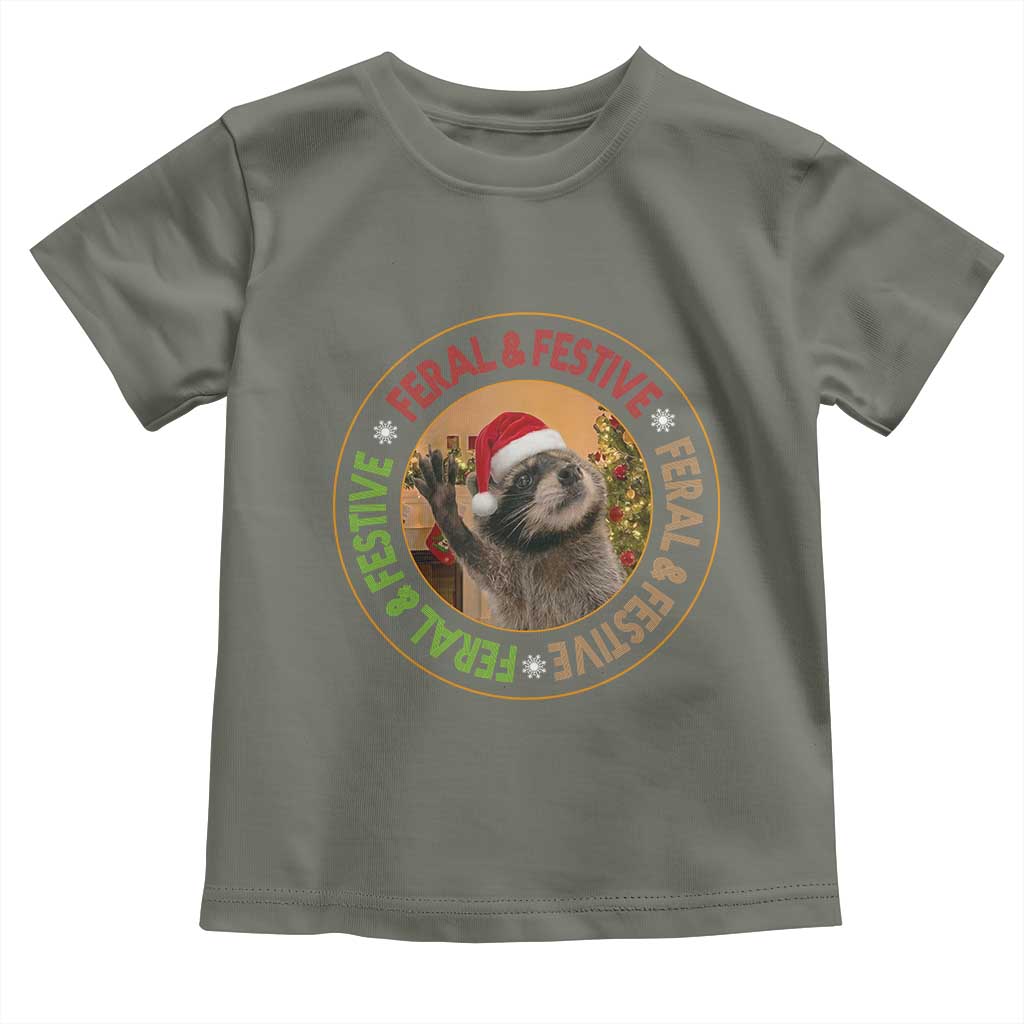 Funny Christmas Pedro The Racoon Toddler T Shirt Feral And Festive Xmas Santa Trash Panda - Wonder Print Shop