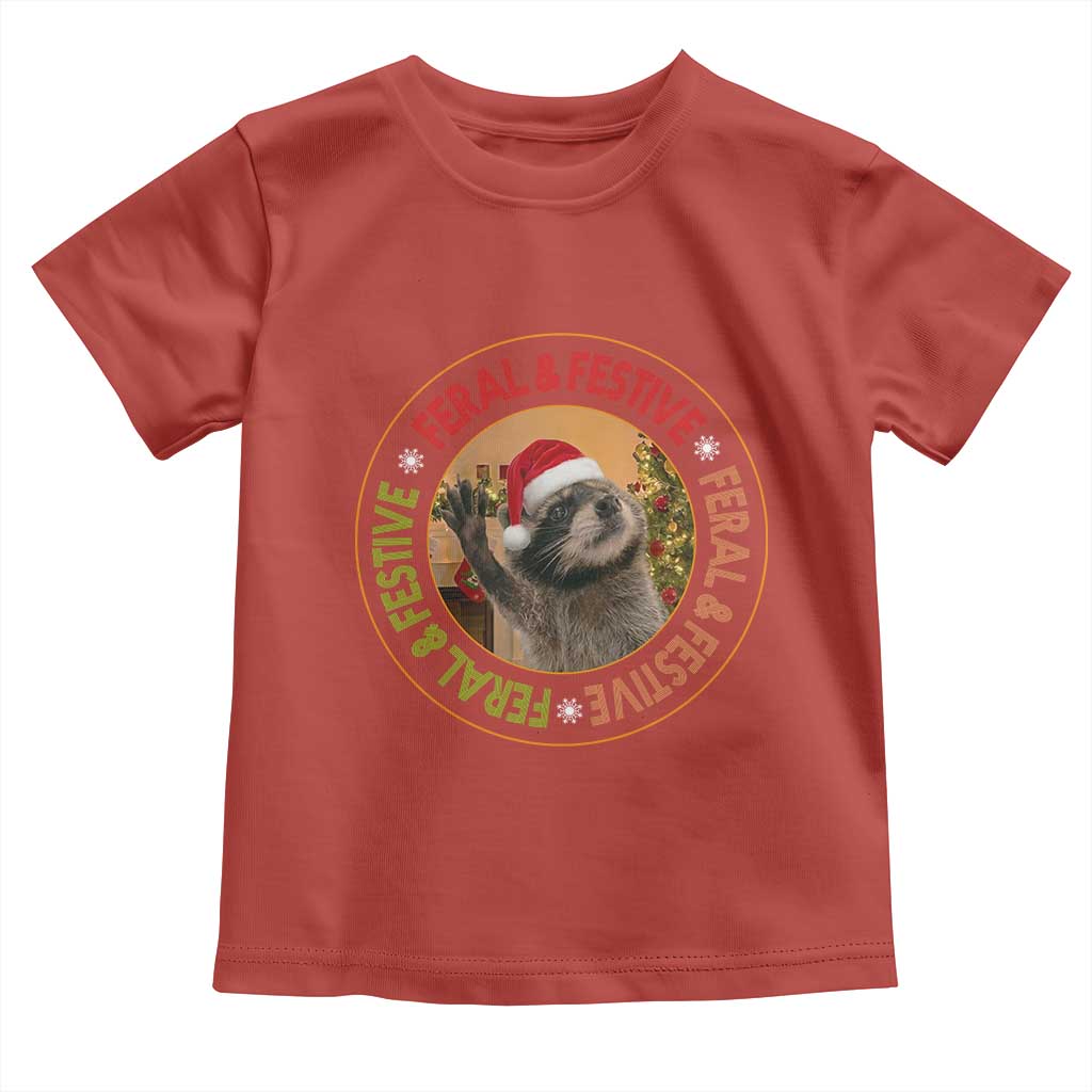 Funny Christmas Pedro The Racoon Toddler T Shirt Feral And Festive Xmas Santa Trash Panda - Wonder Print Shop