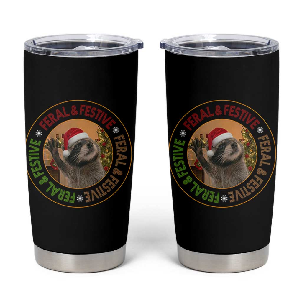 Funny Christmas Pedro The Racoon Tumbler Cup Feral And Festive Xmas Santa Trash Panda - Wonder Print Shop