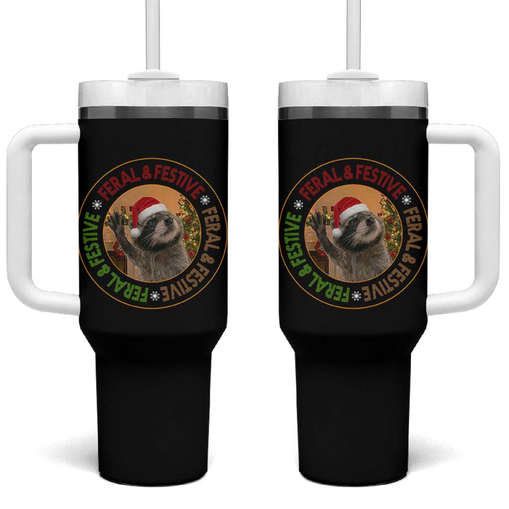 Funny Christmas Pedro The Racoon Tumbler With Handle Feral And Festive Xmas Santa Trash Panda - Wonder Print Shop
