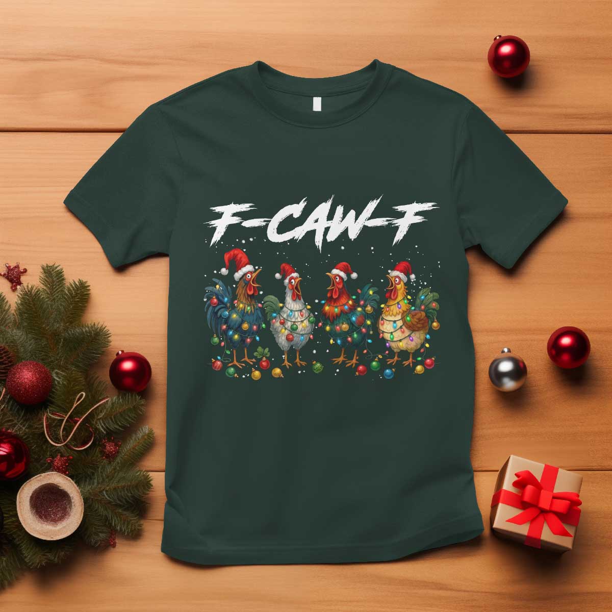 Funny F Caw F Chicken Christmas T Shirt Xmas Rooster Meme Poultry Farm - Wonder Print Shop