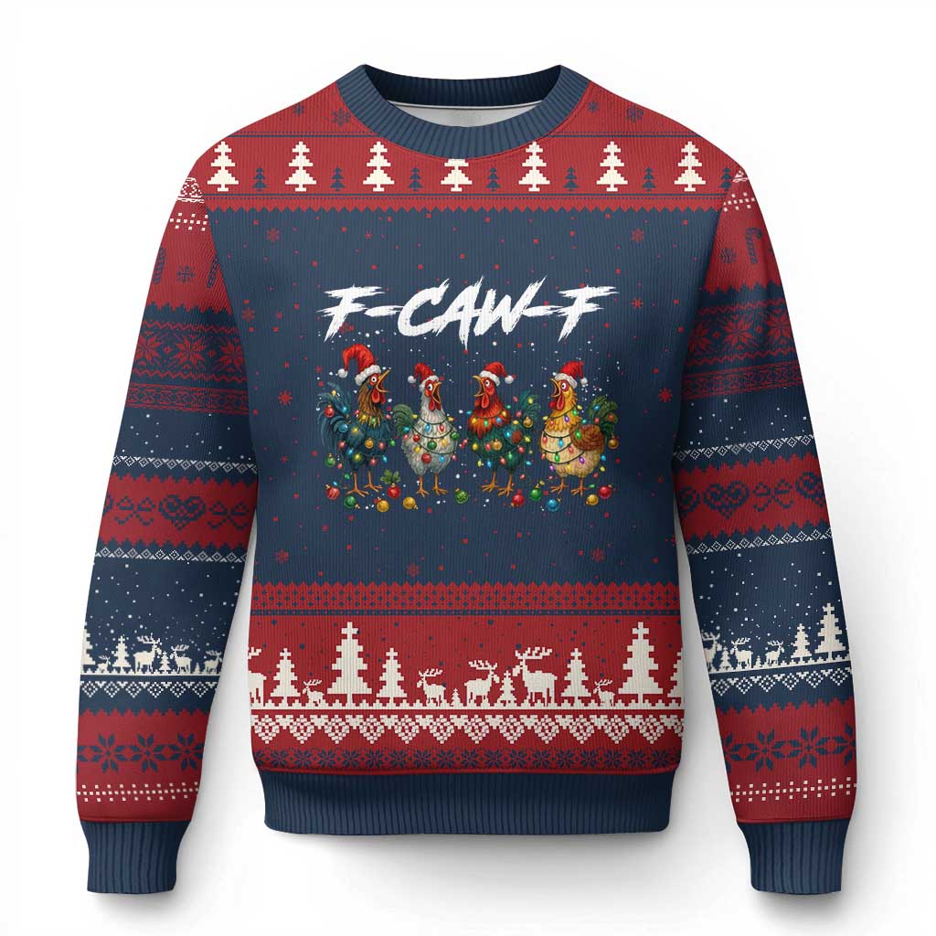 Funny F Caw F Chicken Xmas Ugly Christmas Sweater Xmas Rooster Meme Poultry Farm - Wonder Print Shop