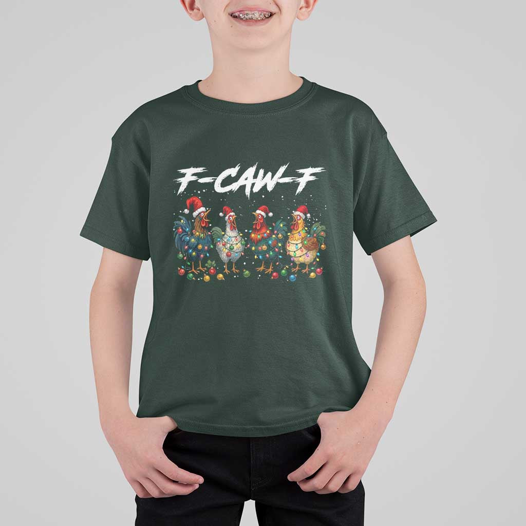 Funny F Caw F Chicken Christmas T Shirt For Kid Xmas Rooster Meme Poultry Farm - Wonder Print Shop