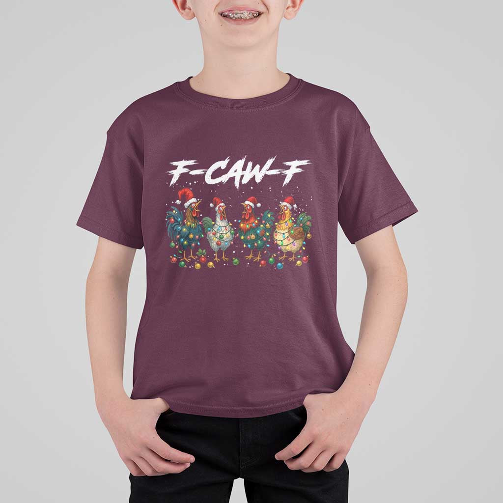 Funny F Caw F Chicken Christmas T Shirt For Kid Xmas Rooster Meme Poultry Farm - Wonder Print Shop