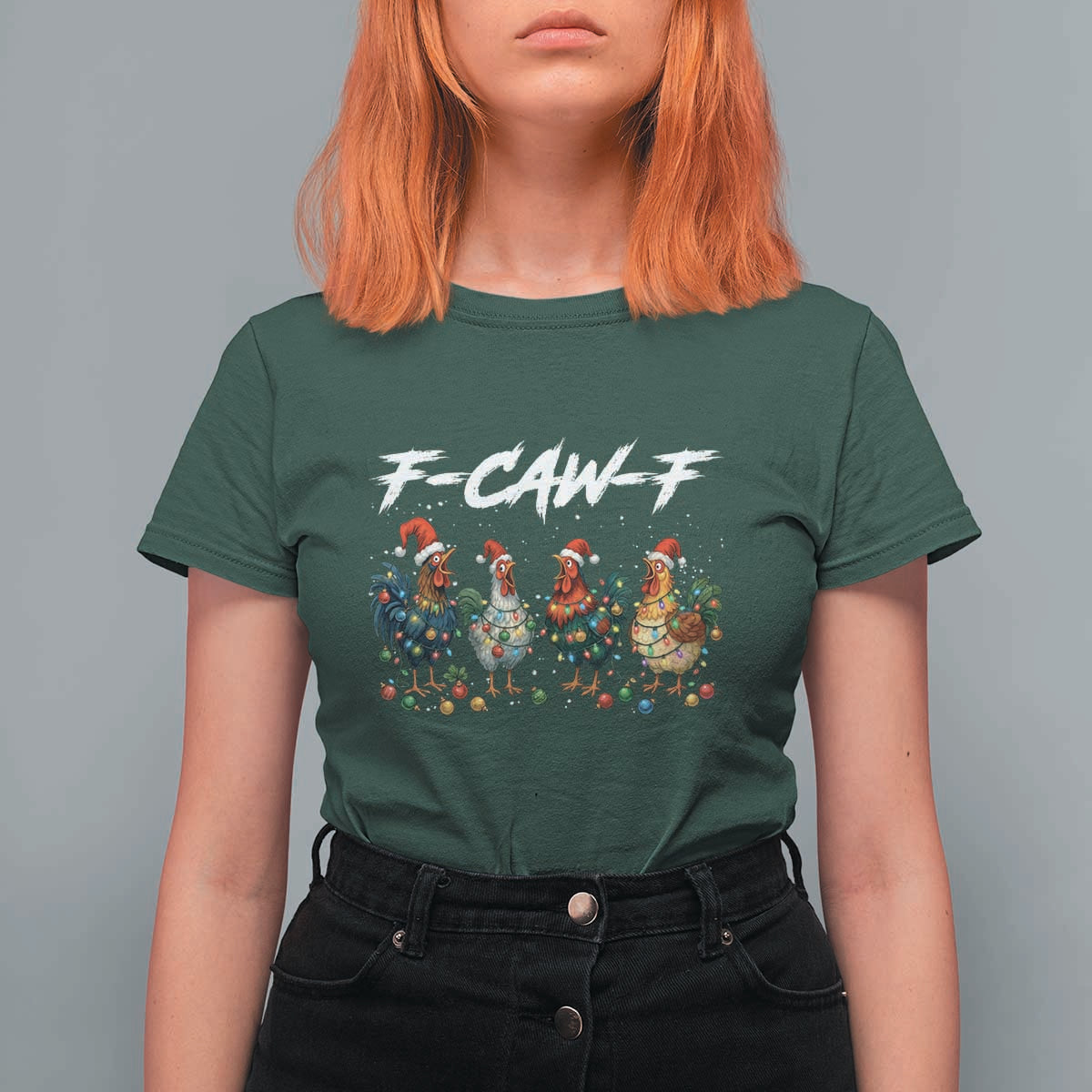 Funny F Caw F Chicken Christmas T Shirt For Women Xmas Rooster Meme Poultry Farm - Wonder Print Shop