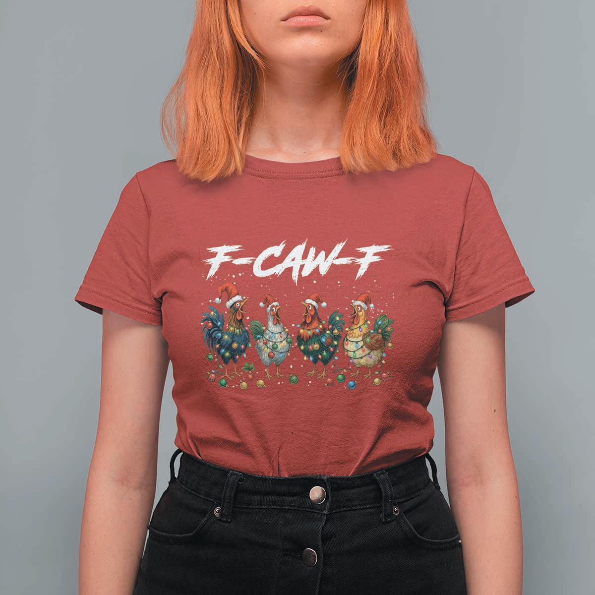 Funny F Caw F Chicken Christmas T Shirt For Women Xmas Rooster Meme Poultry Farm - Wonder Print Shop