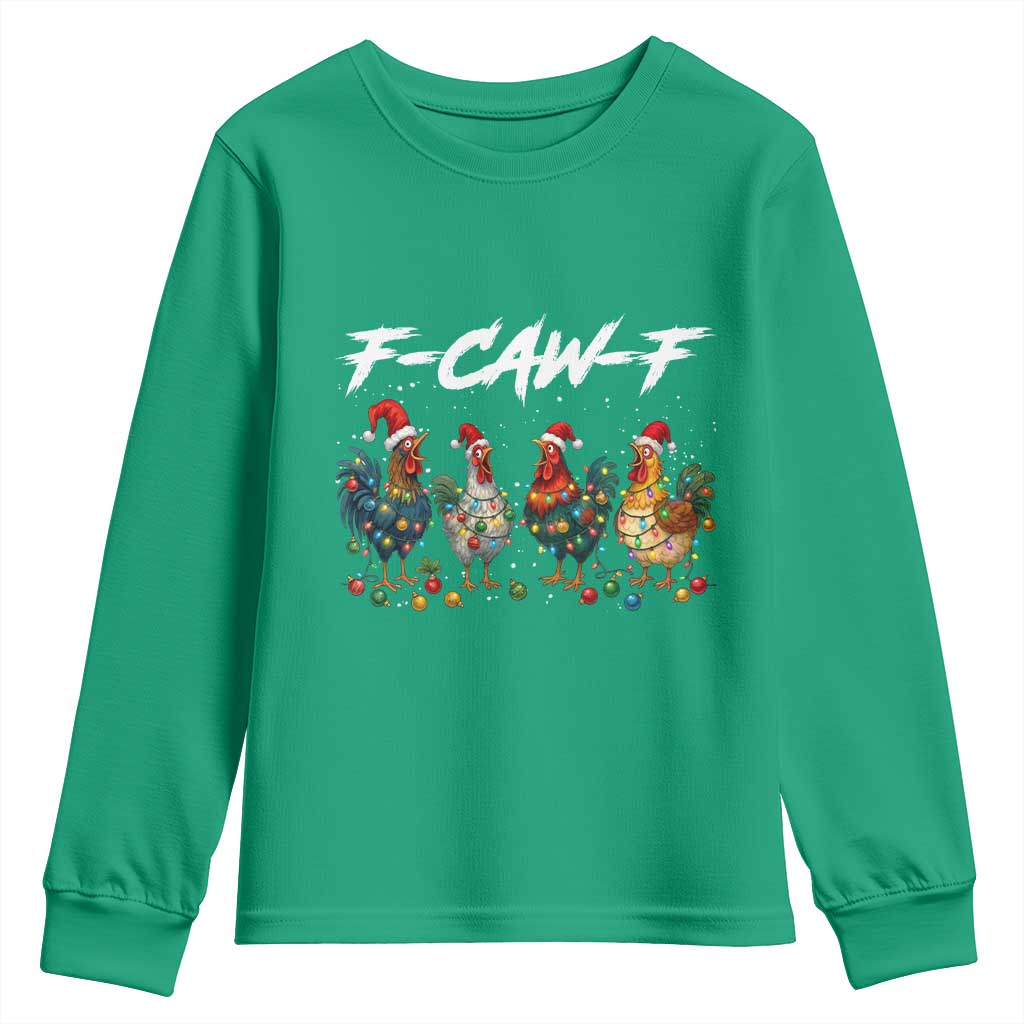 Funny F Caw F Chicken Christmas Youth Sweatshirt Xmas Rooster Meme Poultry Farm - Wonder Print Shop