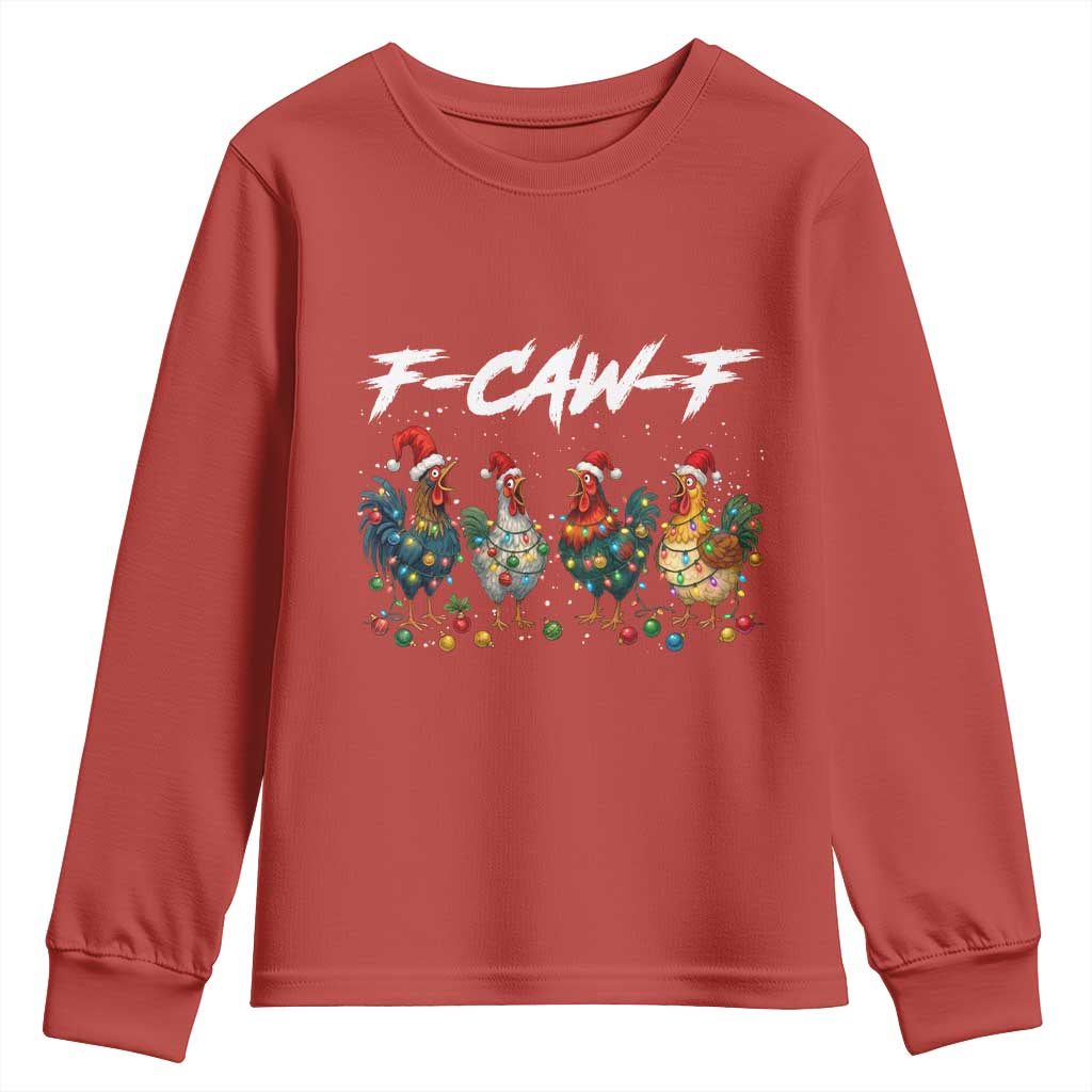 Funny F Caw F Chicken Christmas Youth Sweatshirt Xmas Rooster Meme Poultry Farm - Wonder Print Shop