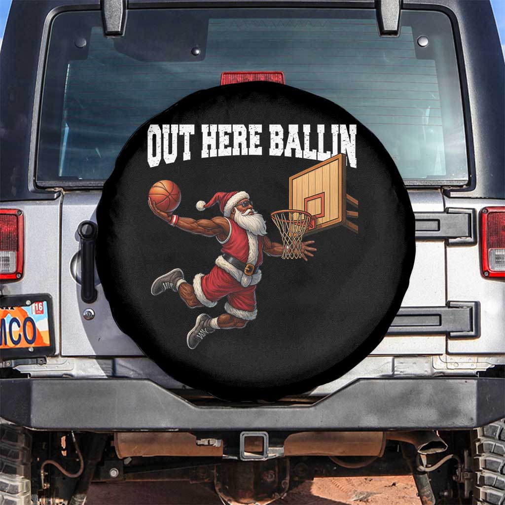Funny Black Santa Christmas Basketball Spare Tire Cover Out Here Ballin Xmas Santa Sport - Wonder Print Shop
