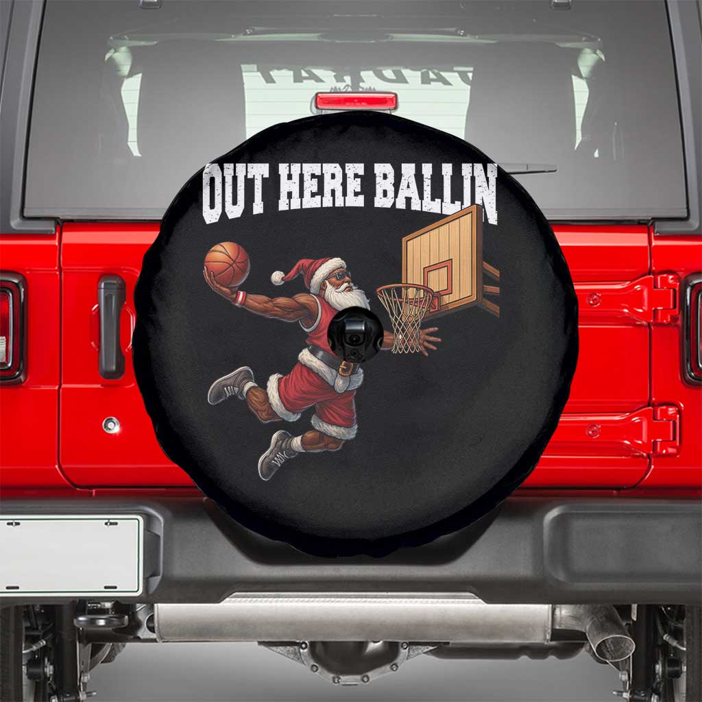 Funny Black Santa Christmas Basketball Spare Tire Cover Out Here Ballin Xmas Santa Sport - Wonder Print Shop