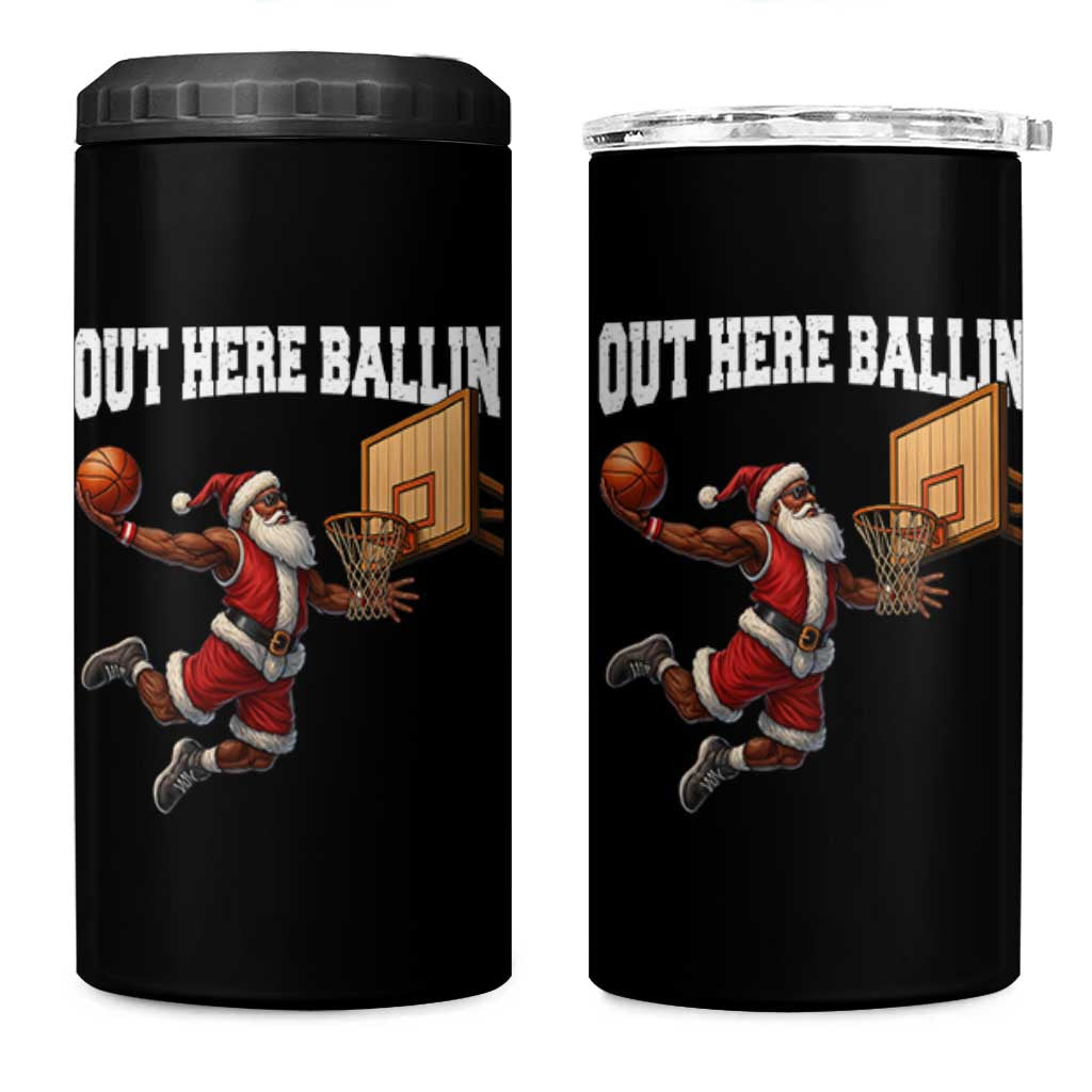 Funny Black Santa Christmas Basketball 4 in 1 Can Cooler Tumbler Out Here Ballin Xmas Santa Sport - Wonder Print Shop