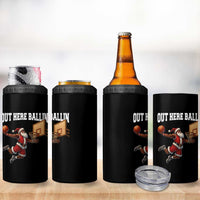 Funny Black Santa Christmas Basketball 4 in 1 Can Cooler Tumbler Out Here Ballin Xmas Santa Sport - Wonder Print Shop