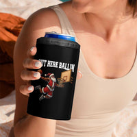 Funny Black Santa Christmas Basketball 4 in 1 Can Cooler Tumbler Out Here Ballin Xmas Santa Sport - Wonder Print Shop