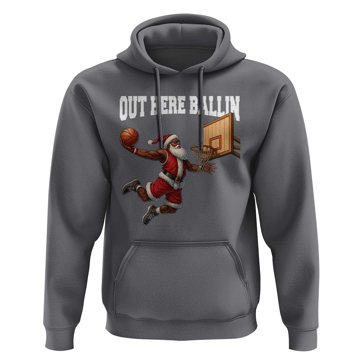 Funny Black Santa Christmas Basketball Hoodie Out Here Ballin Xmas Santa Sport - Wonder Print Shop