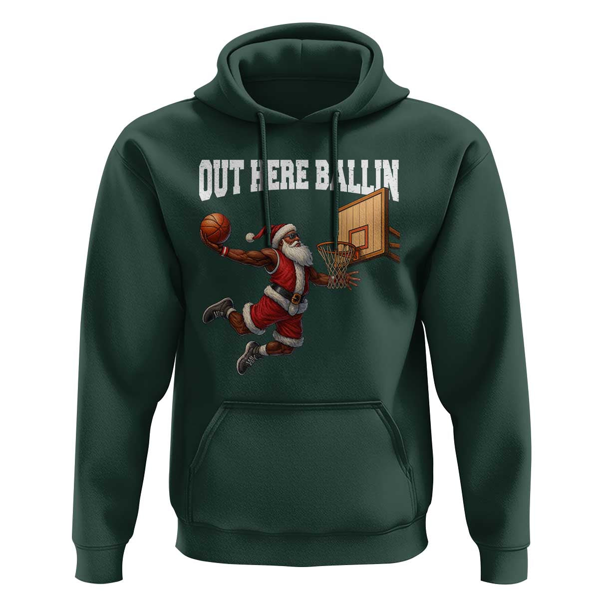 Funny Black Santa Christmas Basketball Hoodie Out Here Ballin Xmas Santa Sport - Wonder Print Shop