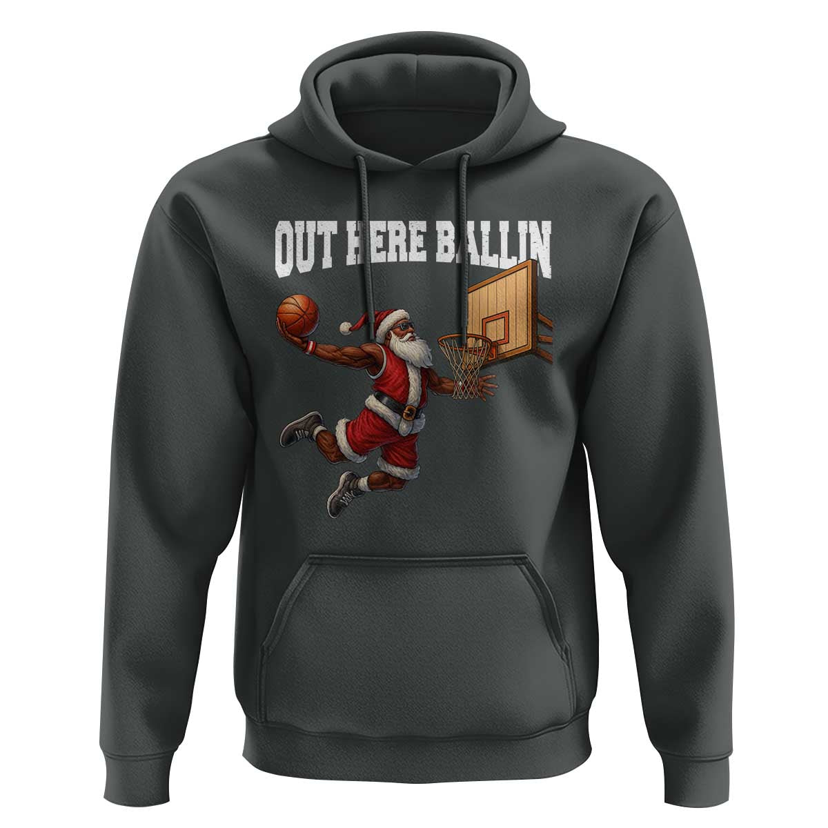 Funny Black Santa Christmas Basketball Hoodie Out Here Ballin Xmas Santa Sport - Wonder Print Shop